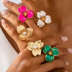 A Women's Open Ring with Flowers in Various Colors to Choose From, a Colorful and Fashionable Open Ring Suitable for Everyday and Vacation Wear