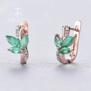 14K rose gold diamond earring natural emerald earring for women girls nice gift fashion design gold fine jewelry