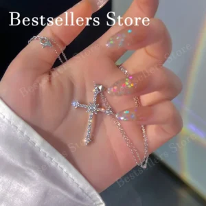Charm Necklace for Women  925 Sterling Silver 18-Inch Cross Zircon Necklace Fashion Jewelry Wedding Gift Party