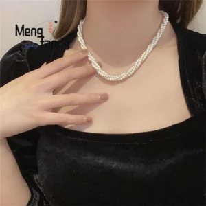 Pearl Necklace For Women, Light Luxury, Niche And High-End Design, Multi-Layer Twisted Clavicle Chain, Best Friend Necklace