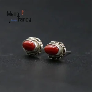 Women's Earrings Are Adorned With Gemstone Stud Earrings, Featuring A Simple, Creative And Retro Ethnic Style Fashion Jewelry